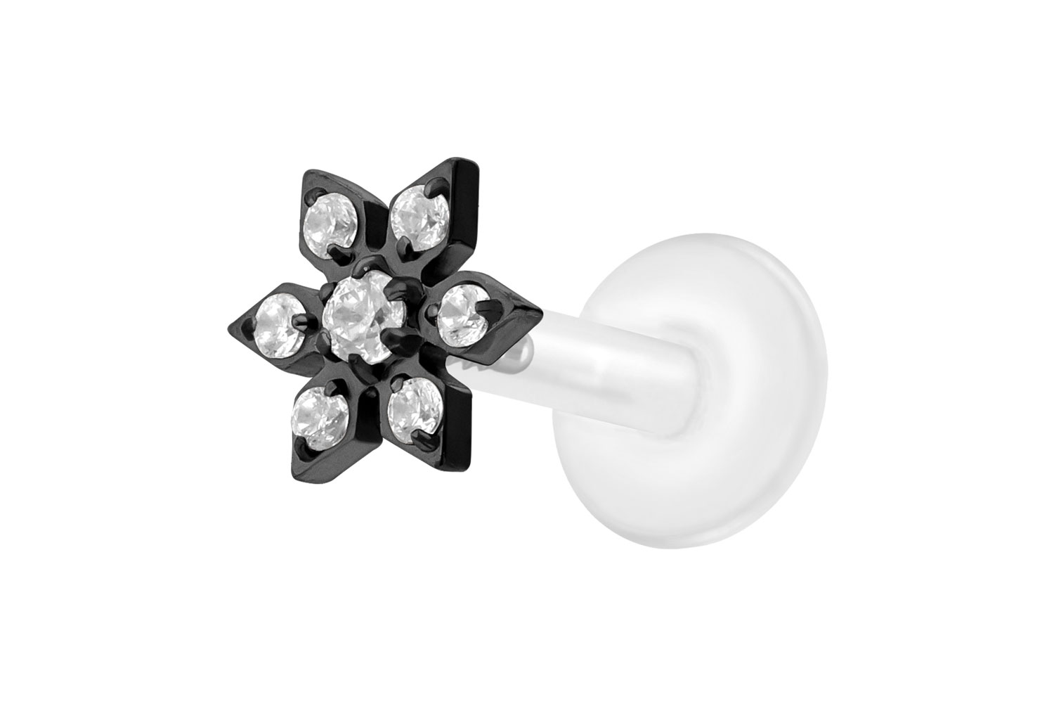 PTFE Labret Piercing mit Innengewinde + Titan-Aufsatz KRISTALLBLUME